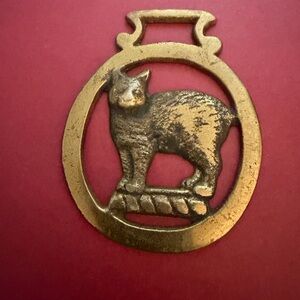 Vintage Manx Cat Brass Horse Harness Bridle Medallion  Made In England 3.25” Ht